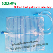 Sac de collection d&#39;urine de valve de traction de 2000ml